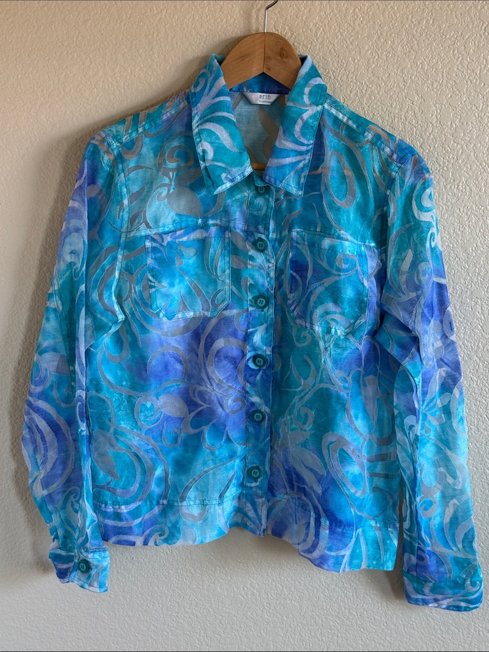 Turquoise & Blue Swirl Button-Up Shirt or Lightweight Jacket